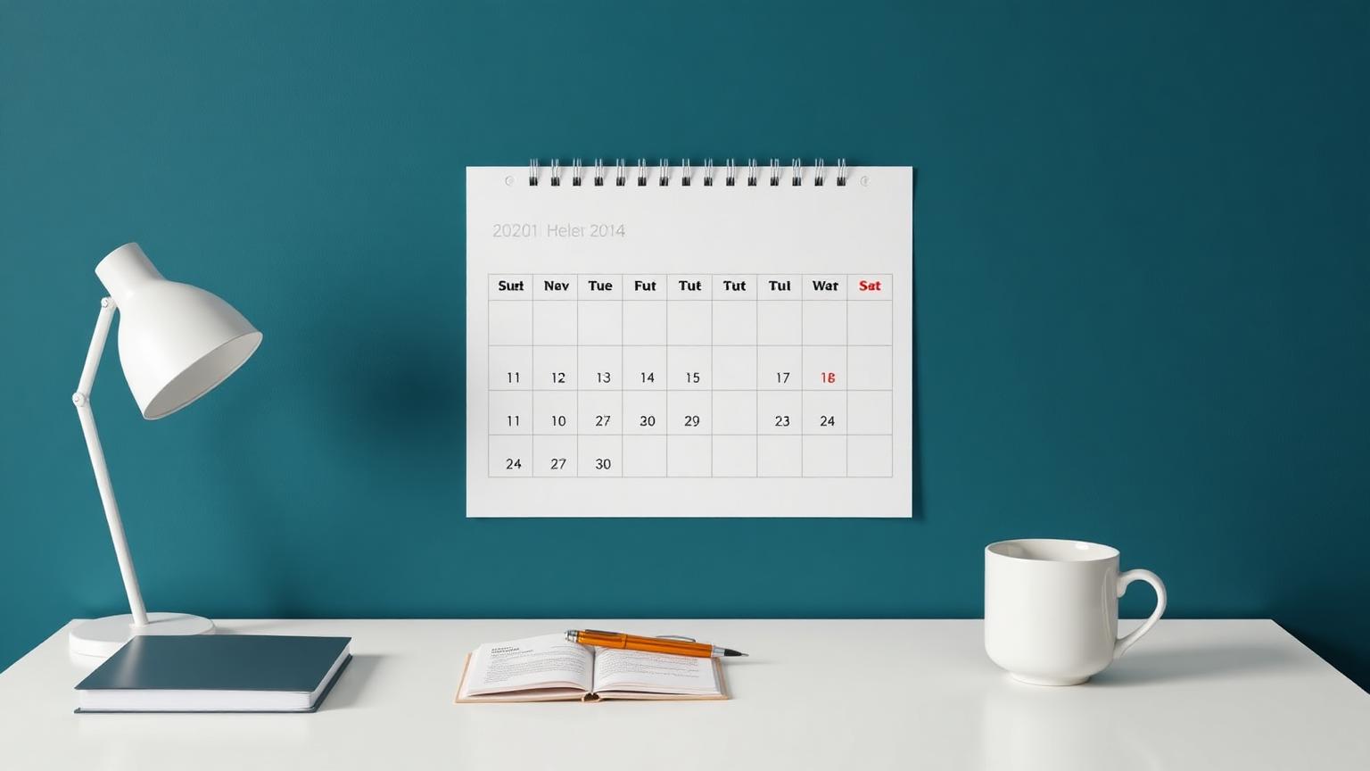 Calendar with quarterly tax milestones marked on a clean desk