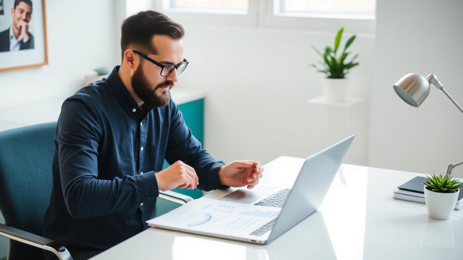Founder reviewing an income statement at a desk